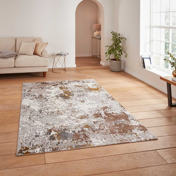 Creation 50179 Modern Abstract Distressed Metallic Shimmer Soft Textured Low Profile Short-Pile Beige/Gold/Soft Taupe Rug-Think Rugs-Rug Love - The Most Loved Rug Store